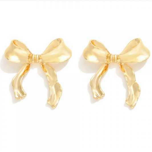 Goldtone Wavy Bow Earrings