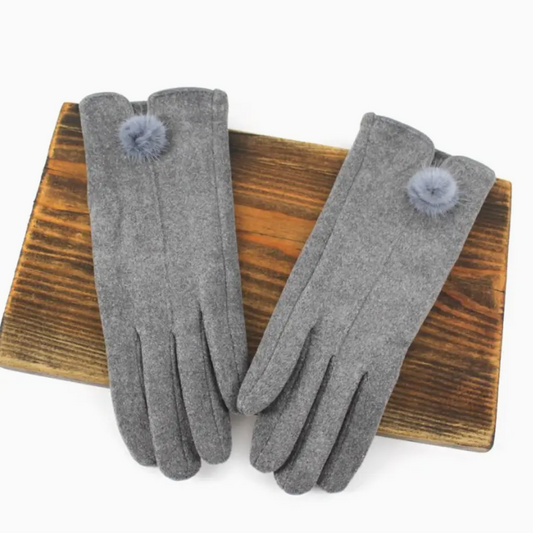 Mini Pom Pom Gloves-Grey