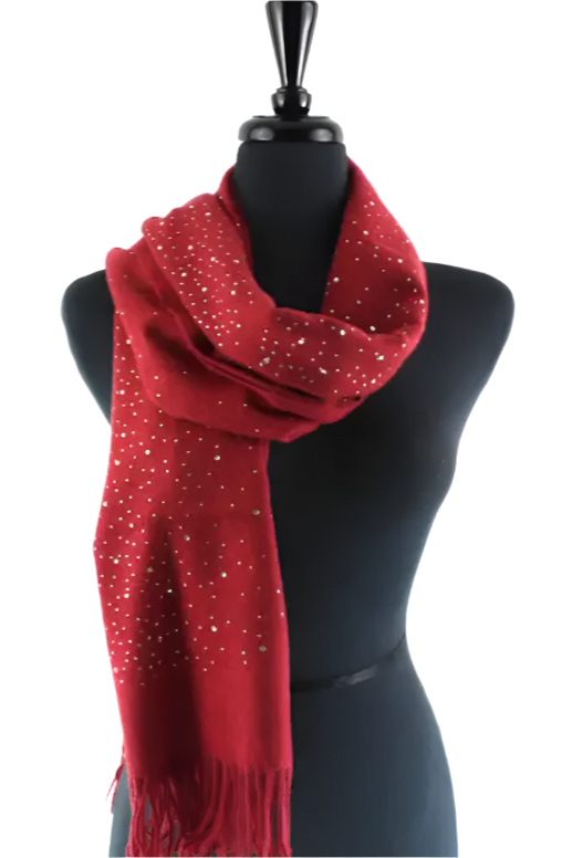 Mischa Rhinestone Embellished Scarf-Brick Red-RESTOCKED!