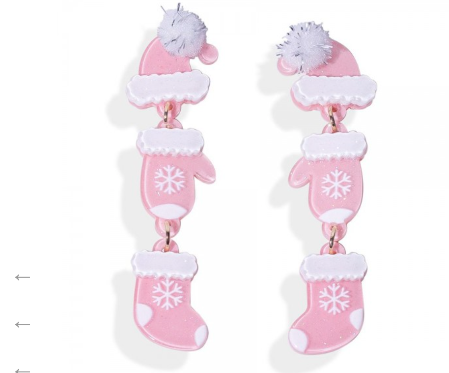 Pink Christmas Mitten Earrings