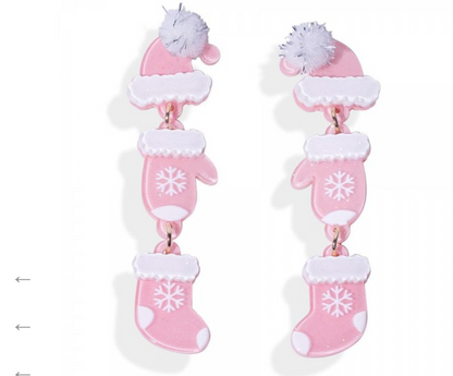 Pink Christmas Mitten Earrings