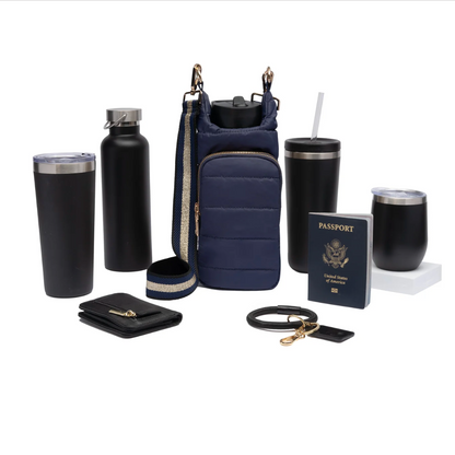 The Original WanderFull Hydrobag-Navy with Navy/Gold Stripe Strap