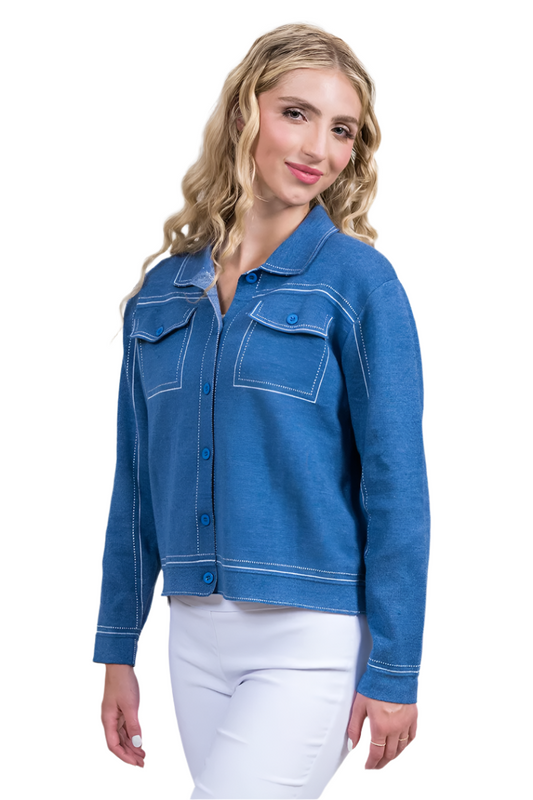 Trisha Tyler Denim Pocket Sweater Cardigan