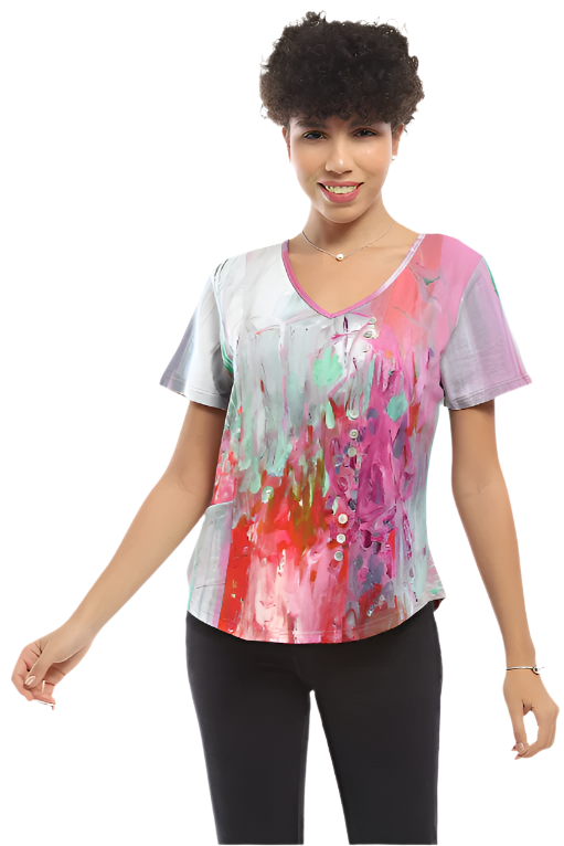 Parsley & Sage Jardin Short Sleeve Button Detail Top