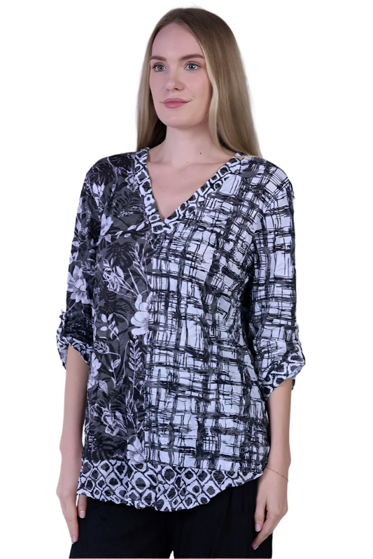 Shana Crinkle Mix Media Top