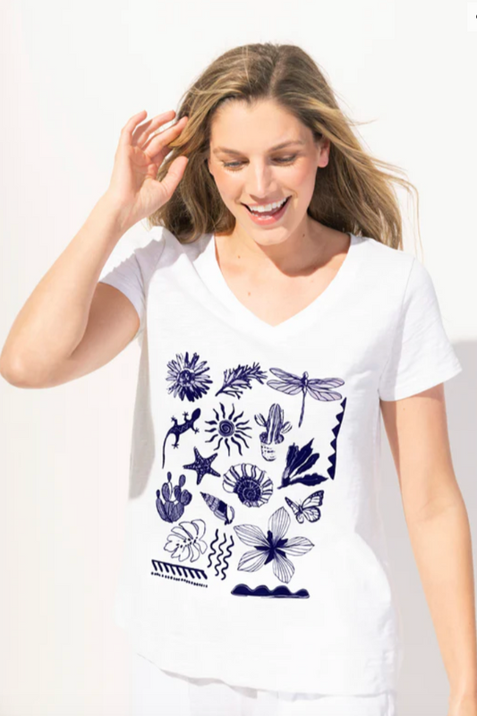 Escape Nature Print V Neck Tee