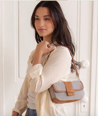 Denim Pinstripe Canvas Convertible Crossbody