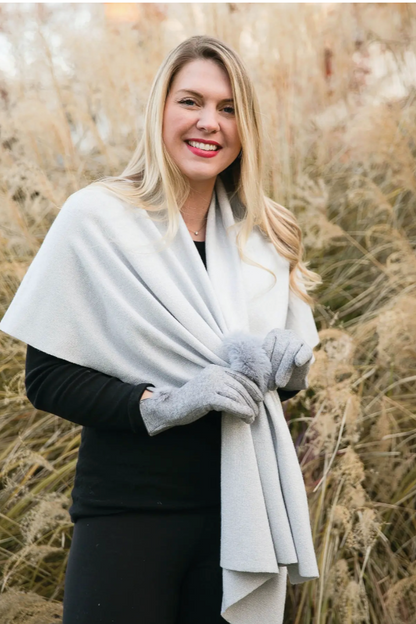 Katie Keyhole Metallic Wrap with Faux Fur Loop-Silver-50% OFF