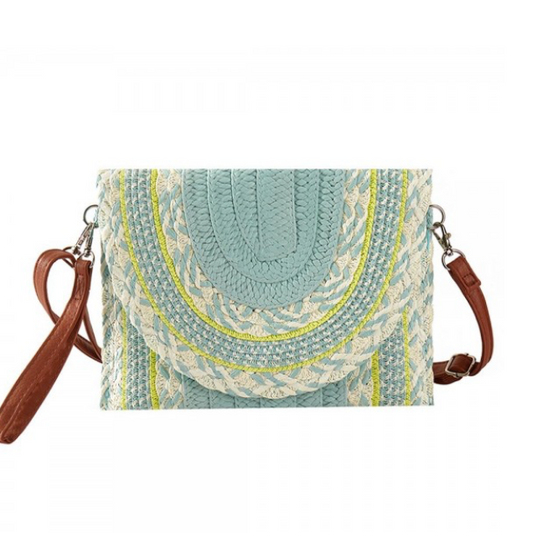 Woven Straw Clutch Cross Body Bag-Multi