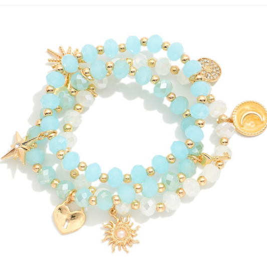 Blue Beaded Stretch Bracelet Set
