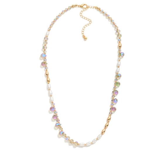 Glass Bead and Pearl Necklace-Lavender