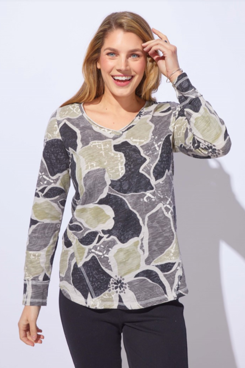Escape Floral Cotton Laid Back V-Neck
