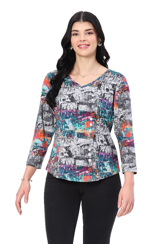 Parsley & Sage Peggy Button Detail Top-NEW