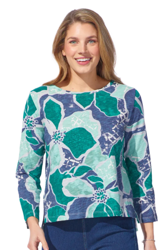 Escape Floral Cotton Slub Step Hem Boxy