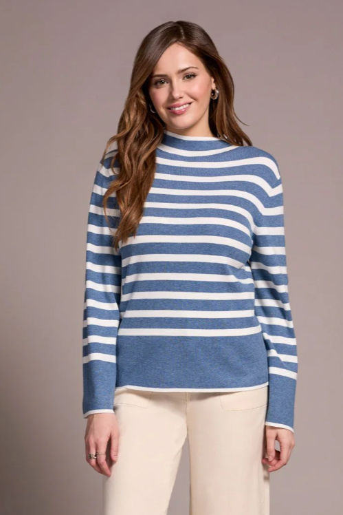 Tribal Lightweight Mock Neck Striped Sweater-NEW