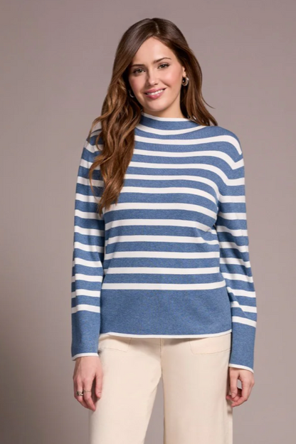 Tribal Lightweight Mock Neck Striped Sweater-NEW