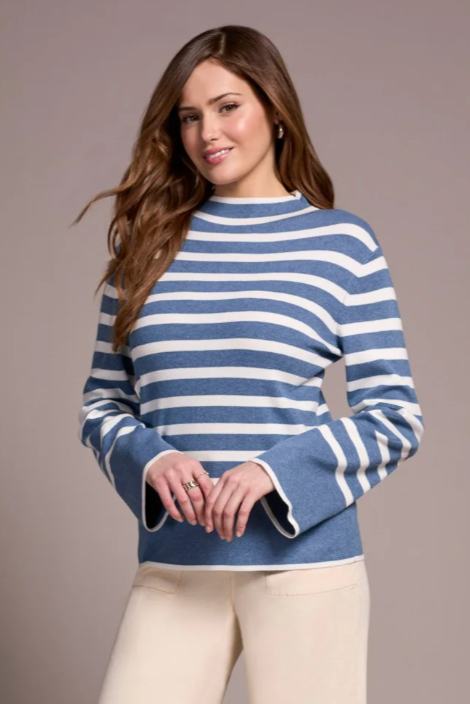 Tribal Lightweight Mock Neck Striped Sweater-NEW