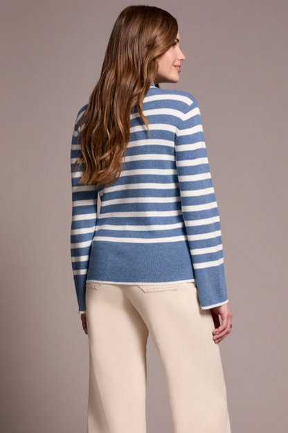 Tribal Lightweight Mock Neck Striped Sweater-NEW