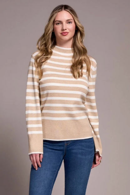 Tribal Lightweight Mock Neck Striped Sweater-NEW