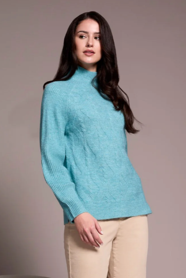 Tribal Mock Neck Puff Sleeve Sweater-NEW