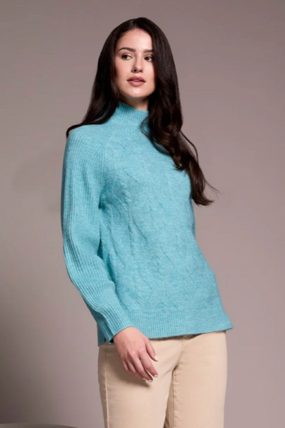 Tribal Mock Neck Puff Sleeve Sweater-NEW