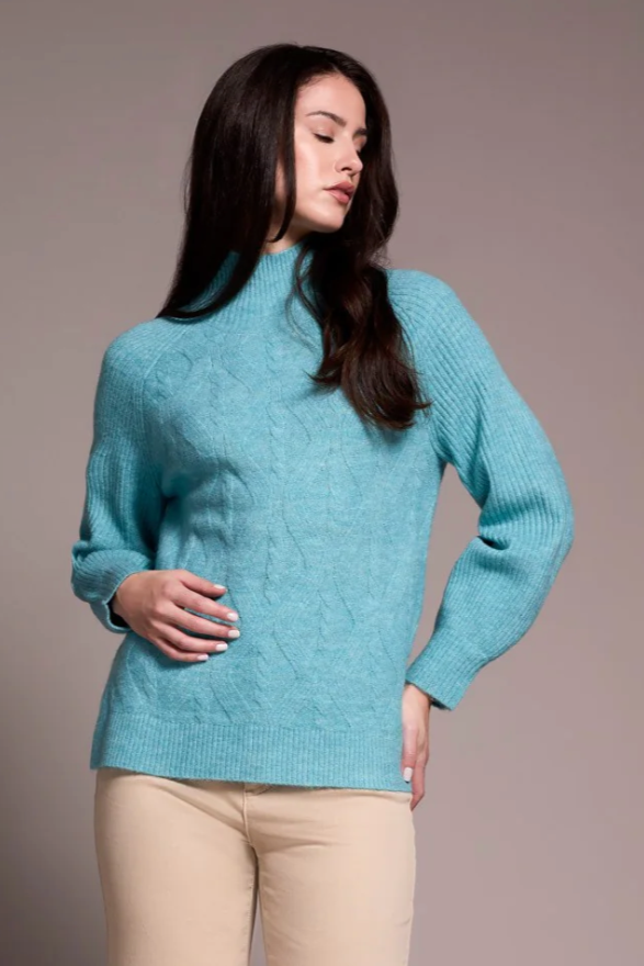 Tribal Mock Neck Puff Sleeve Sweater-NEW