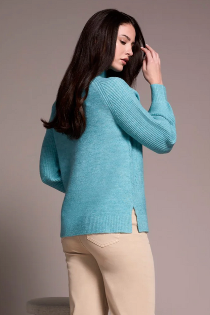 Tribal Mock Neck Puff Sleeve Sweater-NEW