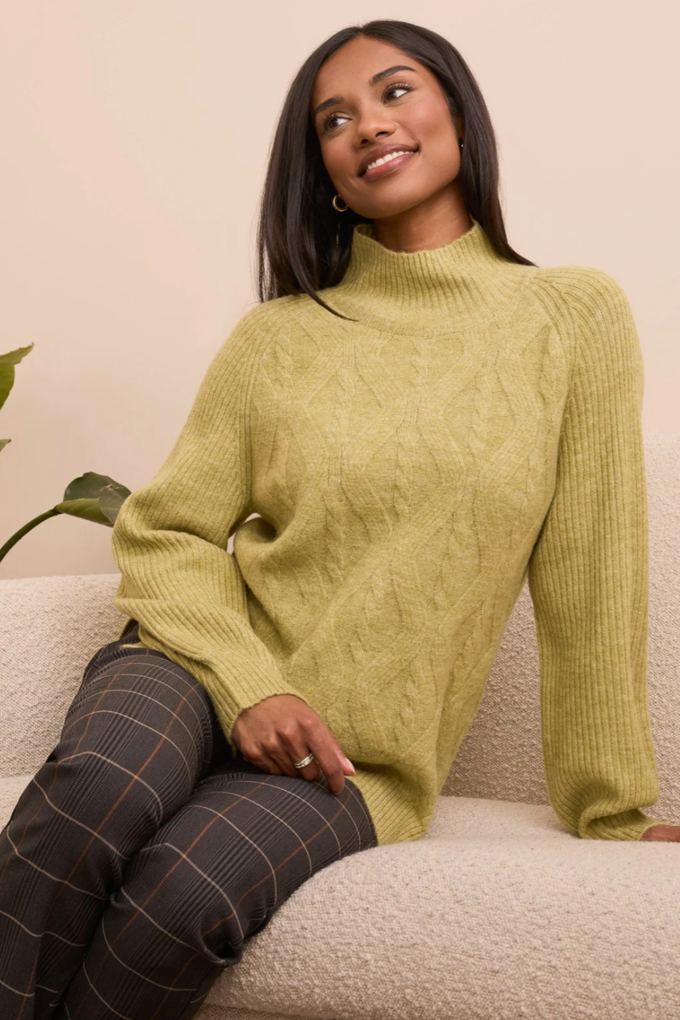 Tribal Mock Neck Puff Sleeve Sweater-NEW