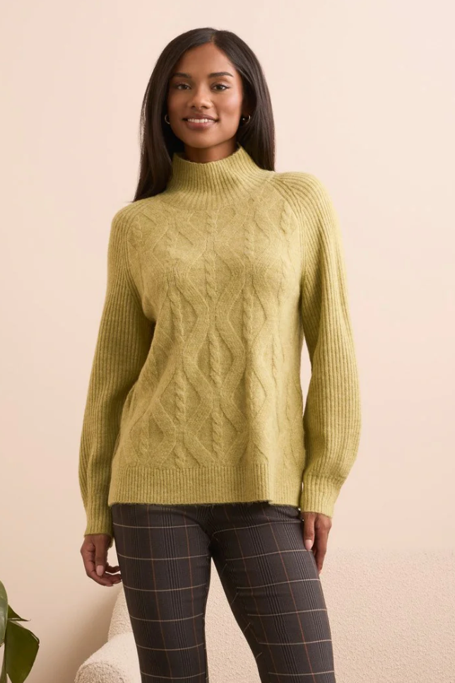 Tribal Mock Neck Puff Sleeve Sweater-NEW