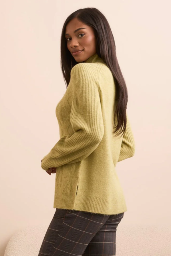Tribal Mock Neck Puff Sleeve Sweater-NEW