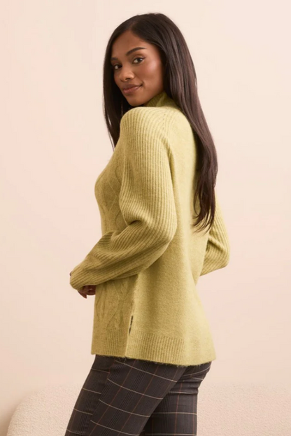 Tribal Mock Neck Puff Sleeve Sweater-NEW