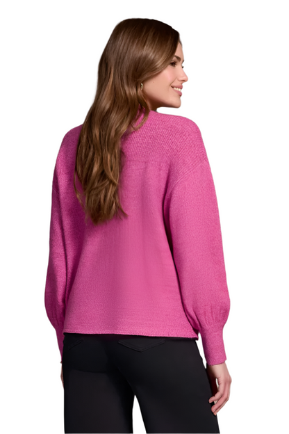 Tribal Notch Neck Puff Sleeve Sweater-NEW
