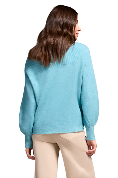 Tribal Notch Neck Puff Sleeve Sweater-NEW