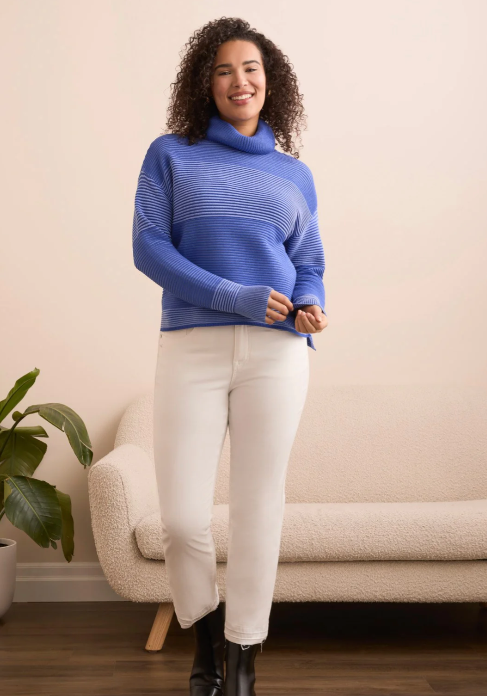 Tribal 2-Tone Turtleneck High Low Sweater-NEW