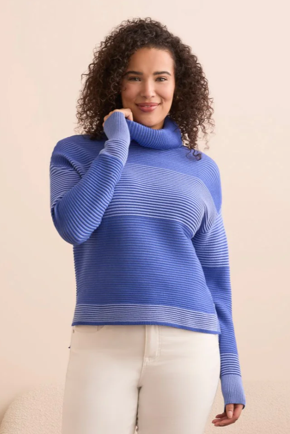 Tribal 2-Tone Turtleneck High Low Sweater-NEW
