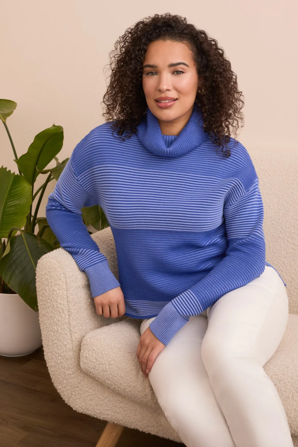 Tribal 2-Tone Turtleneck High Low Sweater-NEW