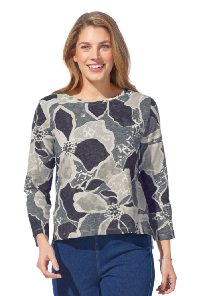 Escape Floral Cotton Slub Step Hem Boxy