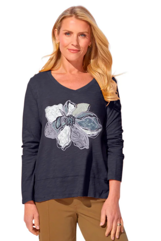 Escape Flower Easy V-Neck Tee-NEW