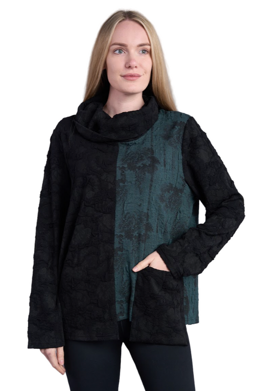 Shana Jacquard Mix Media Cowl Neck