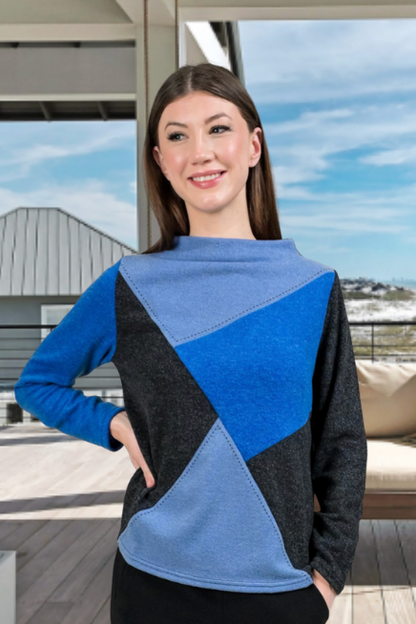 Trisha Tyler Color Block Mock Neck Sweater