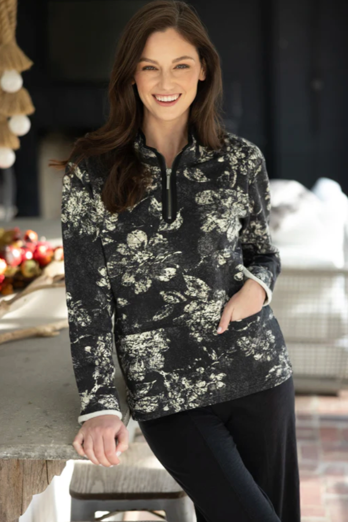 Escape Floral Fleece Quarter Zip-NEW