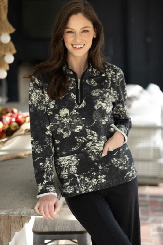 Escape Floral Fleece Quarter Zip-NEW