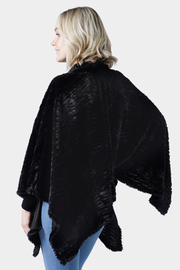 Faux Fur Poncho-Black