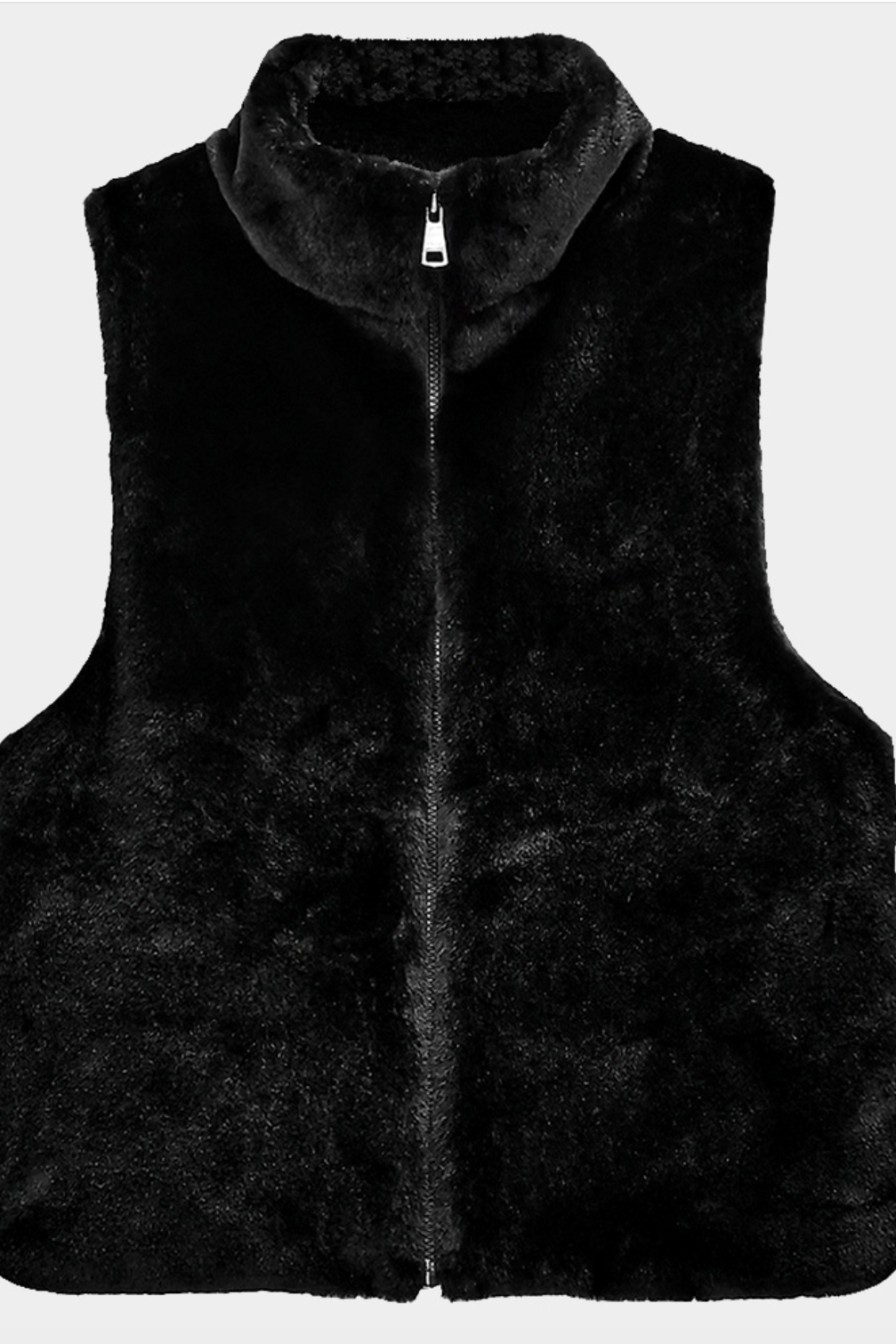 Faux Fur Vest with Pockets-Black
