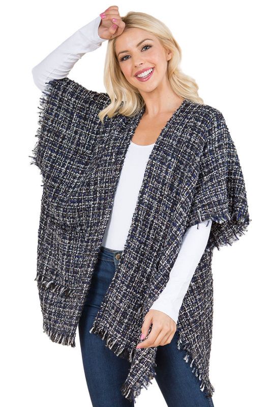 Open Front Tweed Poncho Cardigan