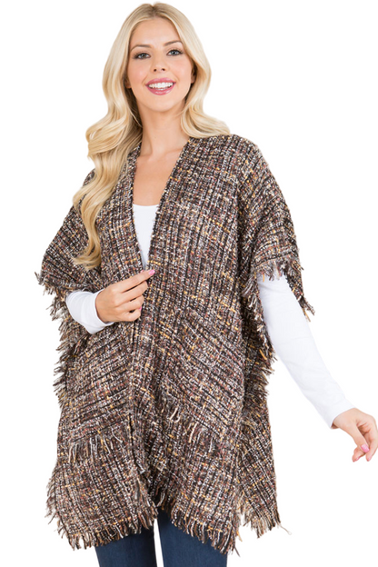Open Front Tweed Poncho Cardigan
