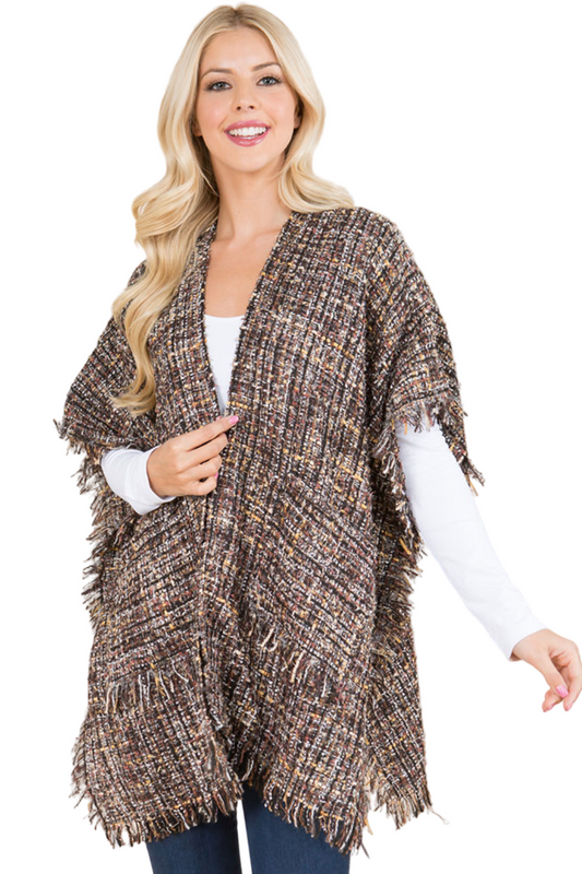 Open Front Tweed Poncho Cardigan