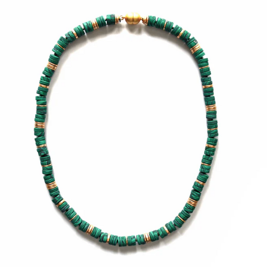 Sea Lily Malachite & Gold Beaded Necklace-NEW