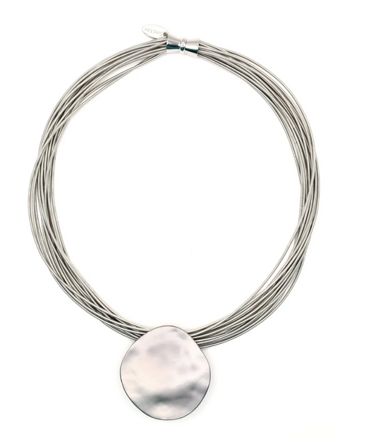 Sea Lily Piano Wire and Silver Disc Necklace-NEW
