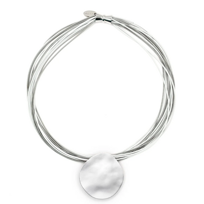 Sea Lily Piano Wire and Silver Disc Necklace-NEW